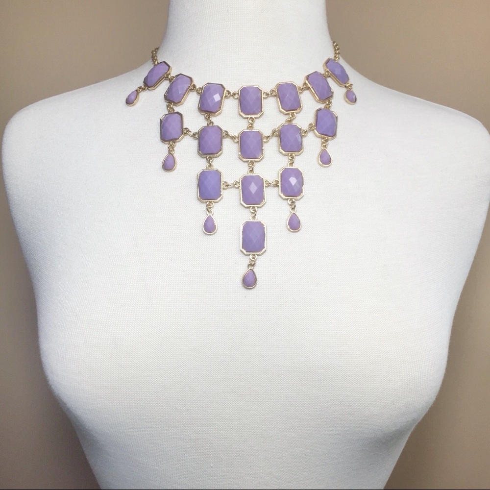 Lavender Purple Statement Bib Necklace Earring Set - Picture 3 of 3